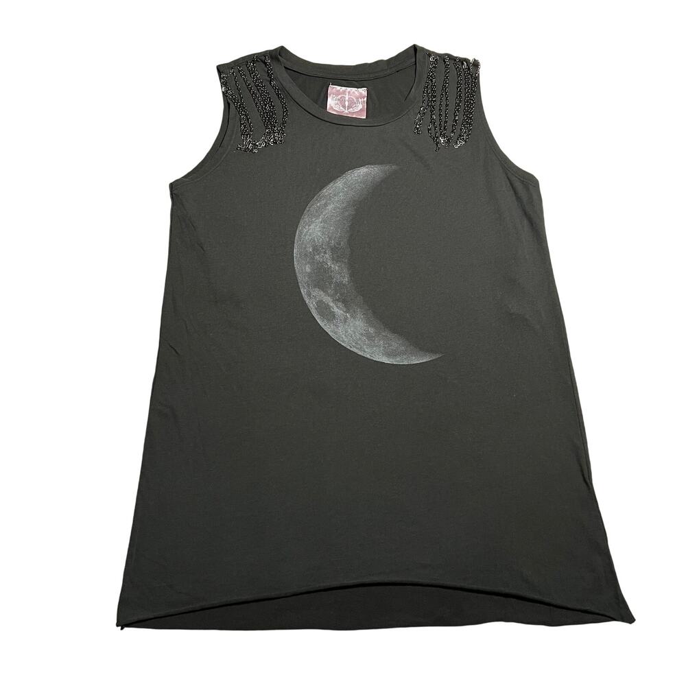 Romeo & Juliet Couture Sleeveless Moon Shirt with Metal Fringe Size Small NEW